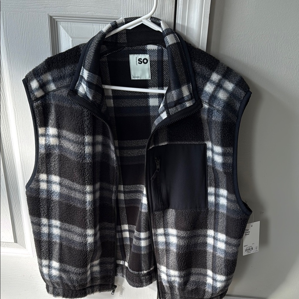 SO Black and White Plaid Vest